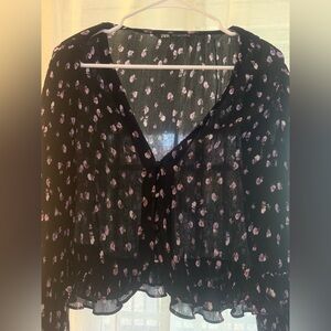 Zara Black and Purple Floral Blouse